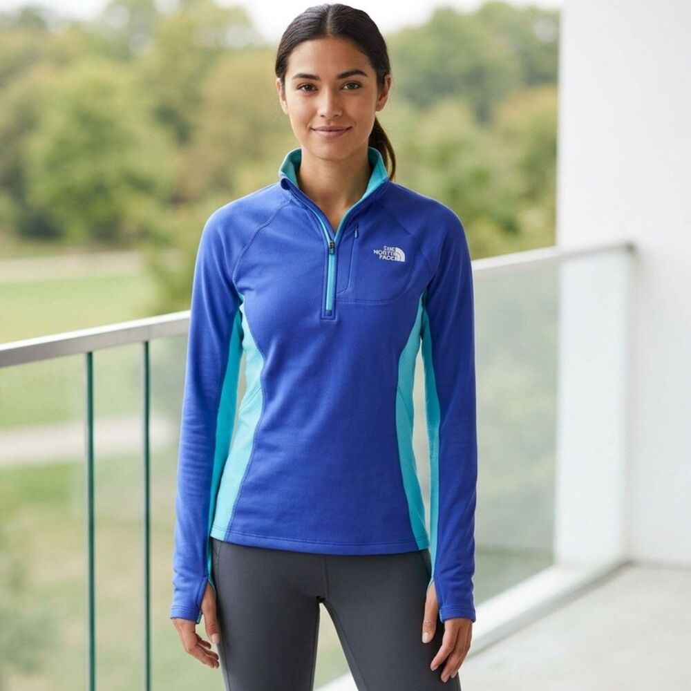 The North Face Womens Blue Teal 1/4 Zip Fleece Pullover Jacket Thumbholes Small